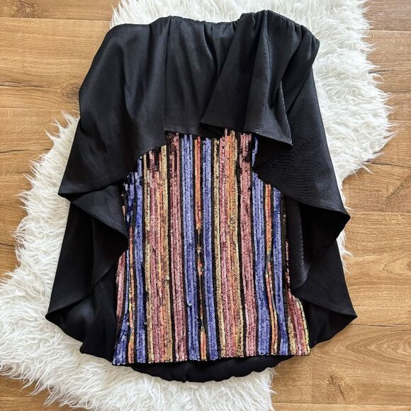 NWT! One33 Social Sequined Stripe Cape Minidress - Black Multicolor | Size 10 - Picture 2 of 13
